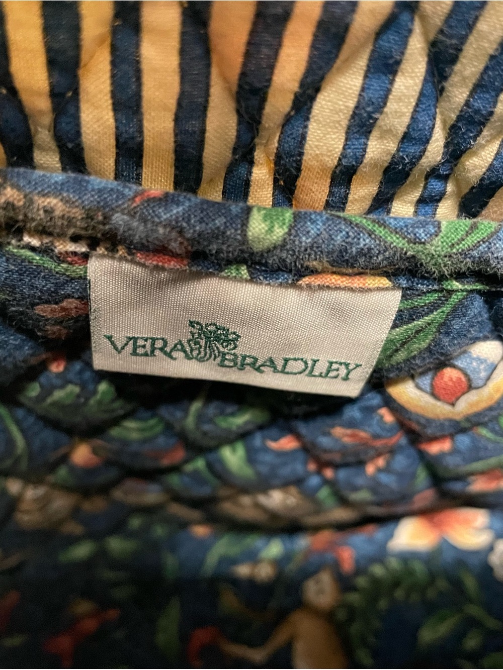 Vera Bradley Animal Kingdom Rare Navy Blue Floral Safari Quilted Tote Retired - Picture 7 of 11